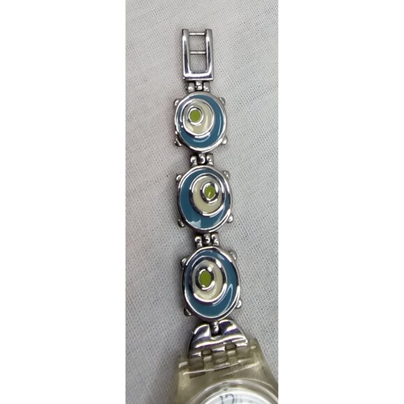 Swatch Swiss Wristwatch Transparent Case Artistic Band Retro Modern *Check Pea* - Picture 10 of 12